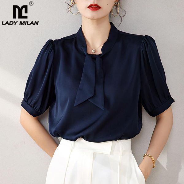 women's blouses & shirts 100% natural silk shirt bow collar short puff sleeves elegant fashion camisa blouse, White
women's blouses & shirts 100% natural silk shirt bow collar short puff sleeves elegant fashion camisa blouse, White