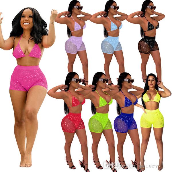 women bikini 2 piece set summer beach swimsuit mesh sequins bra shorts swimwear suits nightclub party clothing, White;black
women bikini 2 piece set summer beach swimsuit mesh sequins bra shorts swimwear suits nightclub party clothing, White;black