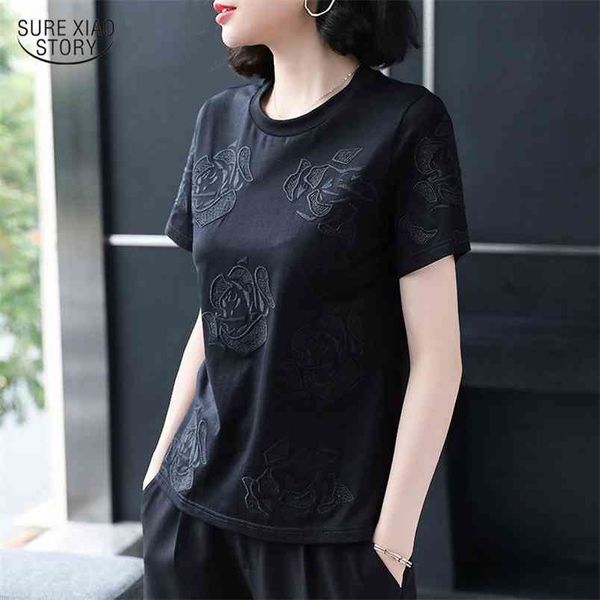 black shirt women basic blouse cotton rose embroidery plus size short sleeve summer ladies casual 13553 210421, White
black shirt women basic blouse cotton rose embroidery plus size short sleeve summer ladies casual 13553 210421, White