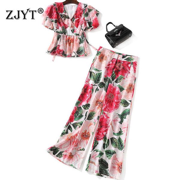 runway fashion summer two piece outfit women elegant floral print chiffon shirt and wide leg pants suit holiday set 210601, White
runway fashion summer two piece outfit women elegant floral print chiffon shirt and wide leg pants suit holiday set 210601, White