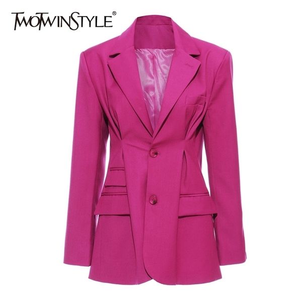 twotwinstyle elegant ol style blazer for women lapel collar long sleeve tunic loose ruched suit female fashion clothing 211122, White;black
twotwinstyle elegant ol style blazer for women lapel collar long sleeve tunic loose ruched suit female fashion clothing 211122, White;black
