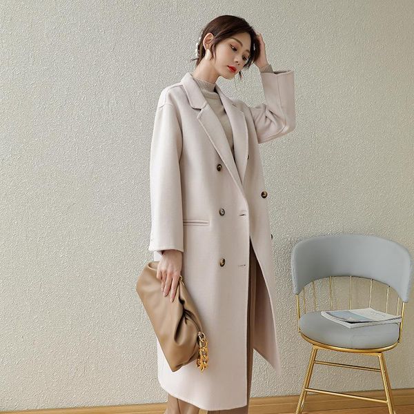 women's wool & blends 2021 autumn and winter double-sided cashmere coat solid color double-breasted suit collar woolen fashion women, Black
women's wool & blends 2021 autumn and winter double-sided cashmere coat solid color double-breasted suit collar woolen fashion women, Black