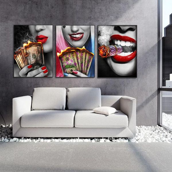 paintings smile red lips smoking beauty woman picture burning dollar money canvas painting wall art poster home decoration for living room
paintings smile red lips smoking beauty woman picture burning dollar money canvas painting wall art poster home decoration for living room
