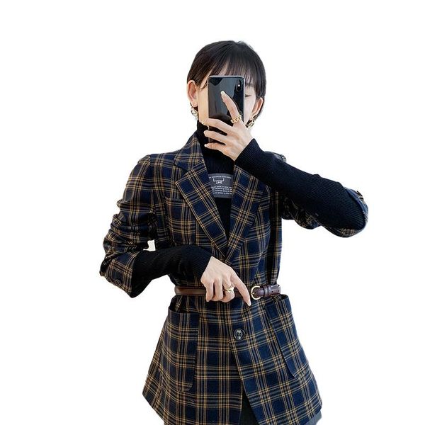 spring and autumn ladies suit fashion plaid waist retro temperament british style jacket women's suits & blazers, White;black
spring and autumn ladies suit fashion plaid waist retro temperament british style jacket women's suits & blazers, White;black