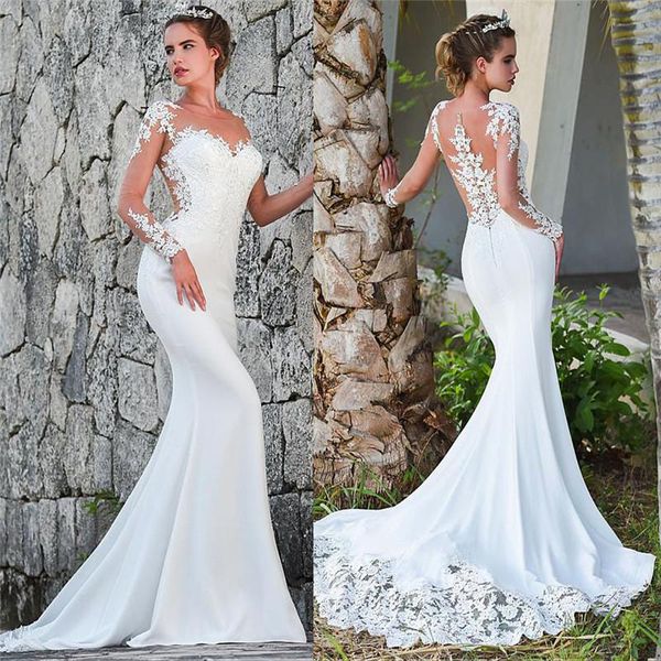 other wedding dresses elegant mermaid dress lace appliques long sleeveless chiffon bridal gowns illusion back with button vestidos de novia, White
other wedding dresses elegant mermaid dress lace appliques long sleeveless chiffon bridal gowns illusion back with button vestidos de novia, White