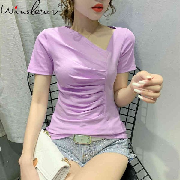 women's t-shirt summer korean style t-shirt solid fashion skew collar drape women short sleeve ropa mujer casual cotton, White
women's t-shirt summer korean style t-shirt solid fashion skew collar drape women short sleeve ropa mujer casual cotton, White