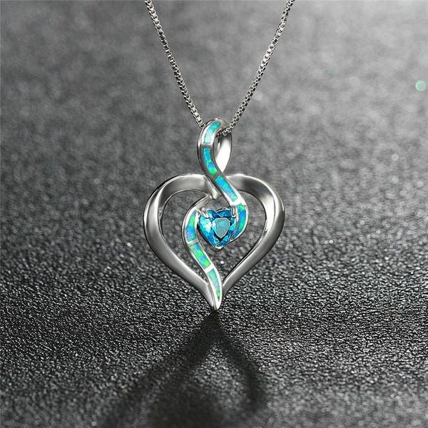 cute female infinity heart pendant necklace silver color wedding necklaces for women blue white rainbow opal stone
cute female infinity heart pendant necklace silver color wedding necklaces for women blue white rainbow opal stone