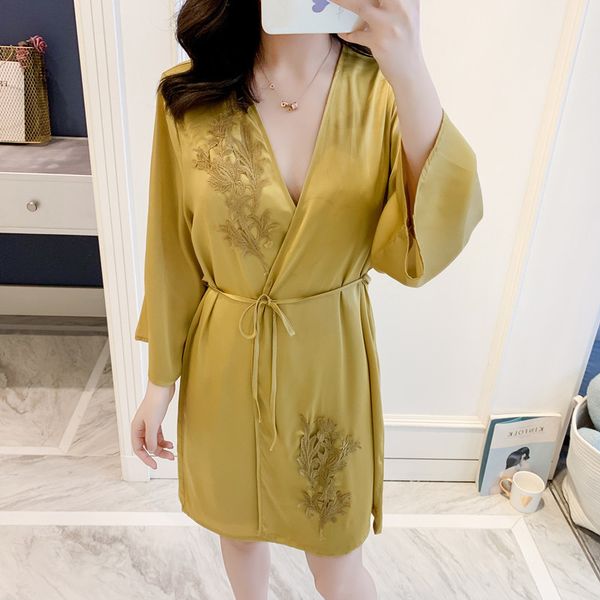 casual dresses summer 1 pcs women robe imitate real silk embroidery lace bathrobe dressing gown cdza, Black;gray
casual dresses summer 1 pcs women robe imitate real silk embroidery lace bathrobe dressing gown cdza, Black;gray