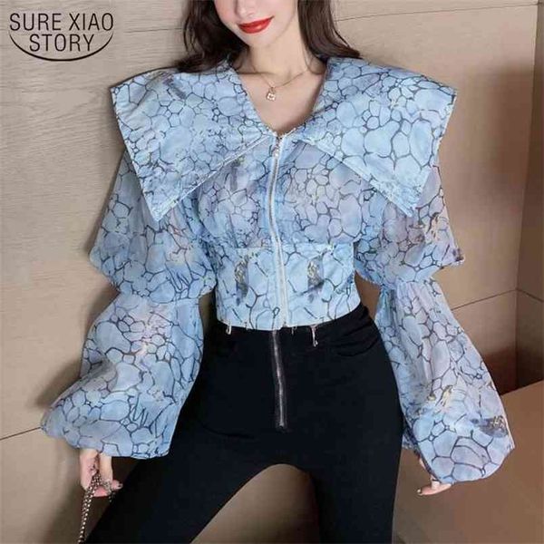 women's big turn down collar printing shirt fashion female lantern sleeve perspective zipper blouses elegant shirts 13965 210421, White
women's big turn down collar printing shirt fashion female lantern sleeve perspective zipper blouses elegant shirts 13965 210421, White