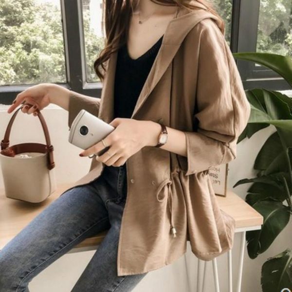 women's trench coats spring and autumn korean loose hooded windbreaker slim long sleeve single breasted thin money cardigan coat, Tan;black
women's trench coats spring and autumn korean loose hooded windbreaker slim long sleeve single breasted thin money cardigan coat, Tan;black