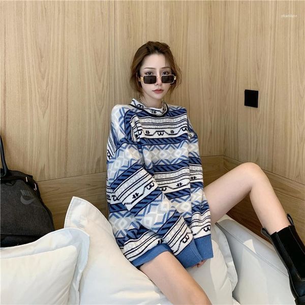 fashion women sweater 2021 autumn and winter salary retro blues pattern loose pullover lazy knit, White;black
fashion women sweater 2021 autumn and winter salary retro blues pattern loose pullover lazy knit, White;black