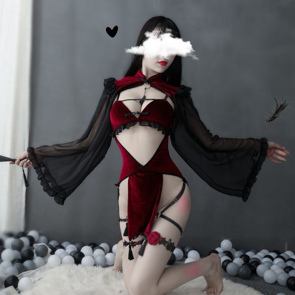 underwear dark witch three point hollow velvet wide sleeve cheongsam game bandage split uniform suit, Red;black
underwear dark witch three point hollow velvet wide sleeve cheongsam game bandage split uniform suit, Red;black