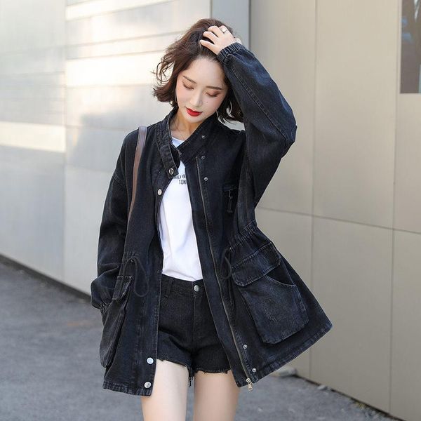 women's jackets black large size denim jacket women 2021 korean loose pleated waist mid-length vintage spring autumn jeans, Black;brown
women's jackets black large size denim jacket women 2021 korean loose pleated waist mid-length vintage spring autumn jeans, Black;brown