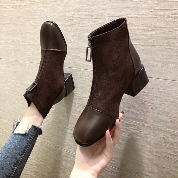 boots women 2021 winter british wind wild thick front zipper motorcycle women's fashion comfortable, Black
boots women 2021 winter british wind wild thick front zipper motorcycle women's fashion comfortable, Black