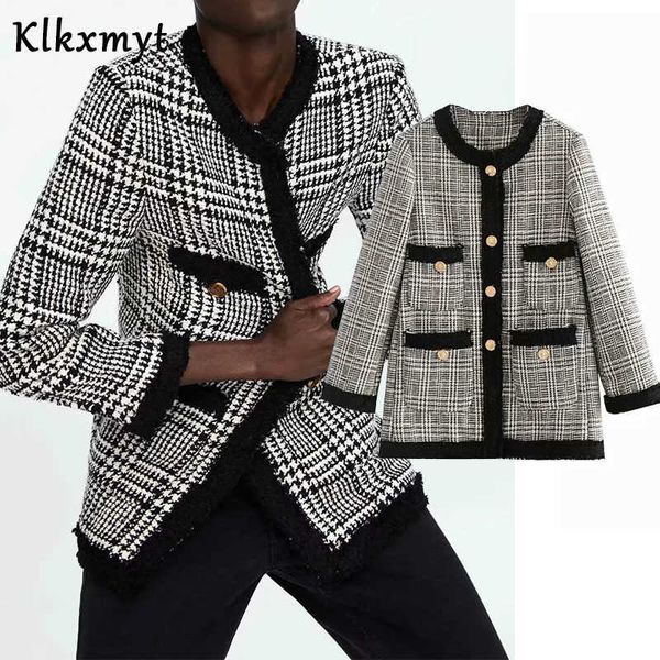 klkxmyt england style vintage plaid single breasted tweed party casual blazer women mujer s and jackets 210527, White;black
klkxmyt england style vintage plaid single breasted tweed party casual blazer women mujer s and jackets 210527, White;black