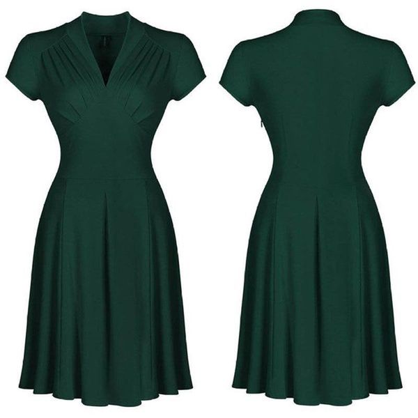 party dresses 2021 vintage office lady dress women v-neck solid short sleeve ruched casual fit and flare long clothes, White;black
party dresses 2021 vintage office lady dress women v-neck solid short sleeve ruched casual fit and flare long clothes, White;black