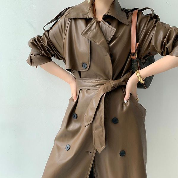 women's leather & faux women long pu trench coat black brown sashes loose coats jacket 2021 fashion clothing good quality
women's leather & faux women long pu trench coat black brown sashes loose coats jacket 2021 fashion clothing good quality