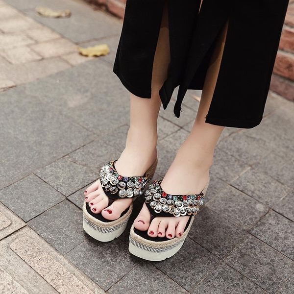 on a wedge slippers casual female shoes med platform slides jelly flip flops flock luxury 2021 glitter basic rubber fabric bling, Black
on a wedge slippers casual female shoes med platform slides jelly flip flops flock luxury 2021 glitter basic rubber fabric bling, Black