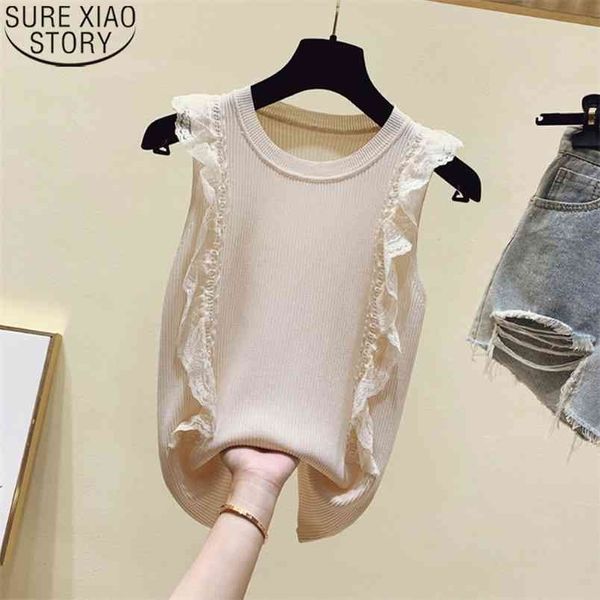 fashion ruffles sleeveless ice silk tank summer lace stitching pullover round neck thin bottoming vest for women 14207 210506, White
fashion ruffles sleeveless ice silk tank summer lace stitching pullover round neck thin bottoming vest for women 14207 210506, White