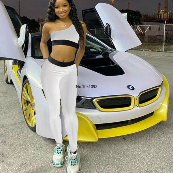 sporty fitness tracksuit women one shoulder tank+leggings 2 piece elastic skinny active wear casual fashion outfit two dress, White
sporty fitness tracksuit women one shoulder tank+leggings 2 piece elastic skinny active wear casual fashion outfit two dress, White