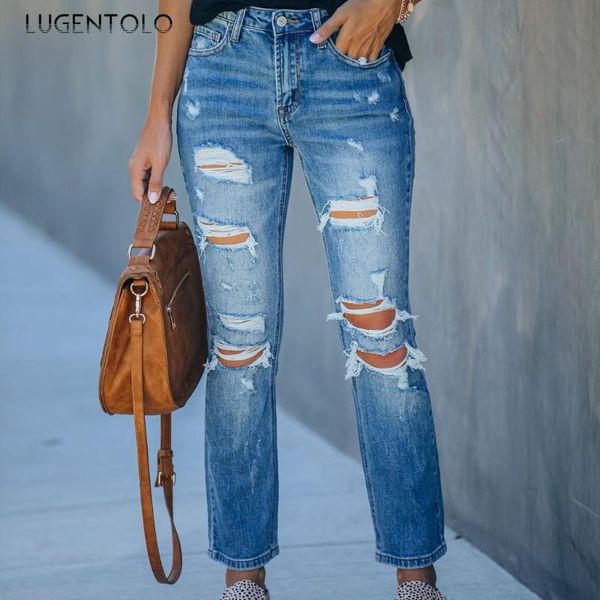 lugentolo women jeans slim hole fashion straight light blue pants casual trousers mid waist women's street
lugentolo women jeans slim hole fashion straight light blue pants casual trousers mid waist women's street