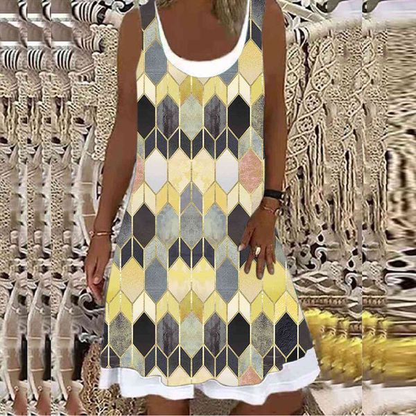 retro geometric plaid printed womens dress round neck sleeveless loose beach sundress female vestidos, Black;gray
retro geometric plaid printed womens dress round neck sleeveless loose beach sundress female vestidos, Black;gray