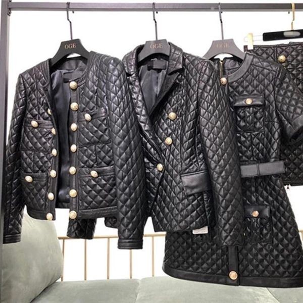 women's leather & faux genuine women autumn winter imported sheepskin lingge garment medium coat thickened dress short cardigan suit, Black
women's leather & faux genuine women autumn winter imported sheepskin lingge garment medium coat thickened dress short cardigan suit, Black