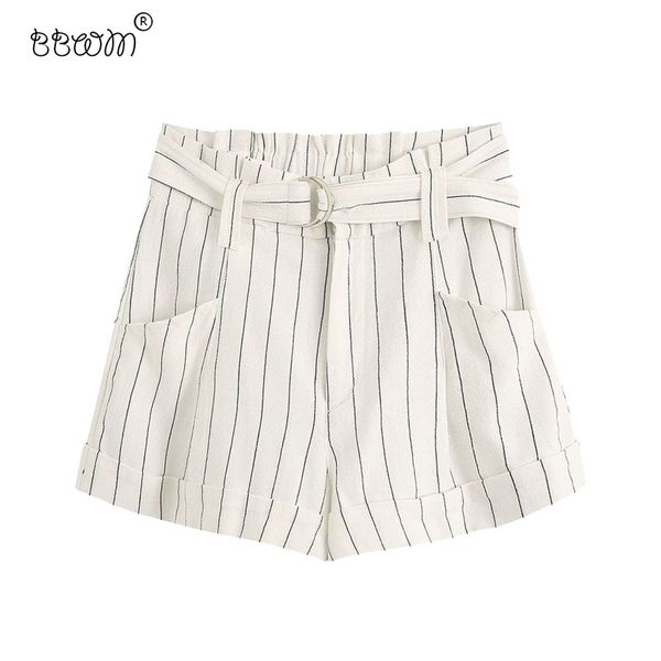 women elegant fashion striped shorts with belt vintage zipper fly pockets short pants ladies chic pantalones cortos 210520, White;black
women elegant fashion striped shorts with belt vintage zipper fly pockets short pants ladies chic pantalones cortos 210520, White;black