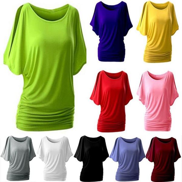 women's t-shirt off shoulder bat sleeve large round neck short multicolor 2945, White
women's t-shirt off shoulder bat sleeve large round neck short multicolor 2945, White
