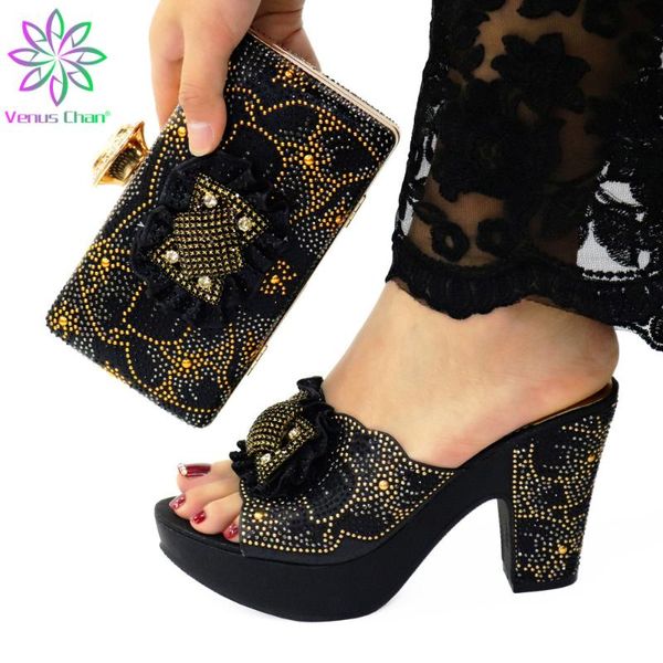 arrival women shoe and bag to match for party in italian ladies shoes nigerian pumps heels dress, Black