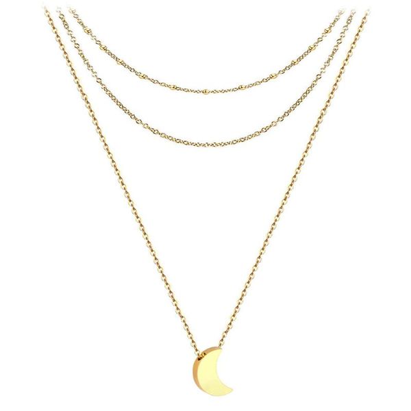 stainless steel simple 3 layers chain moon pendant necklace for women girls multilayer choker layered necklaces, Silver
stainless steel simple 3 layers chain moon pendant necklace for women girls multilayer choker layered necklaces, Silver