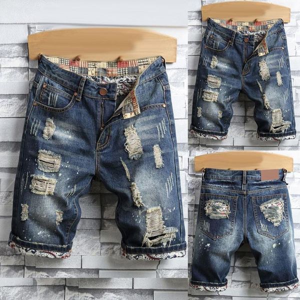 men's shorts retro summer men ripped denim jeans destroyed hole plus size fifth pants, White;black
men's shorts retro summer men ripped denim jeans destroyed hole plus size fifth pants, White;black