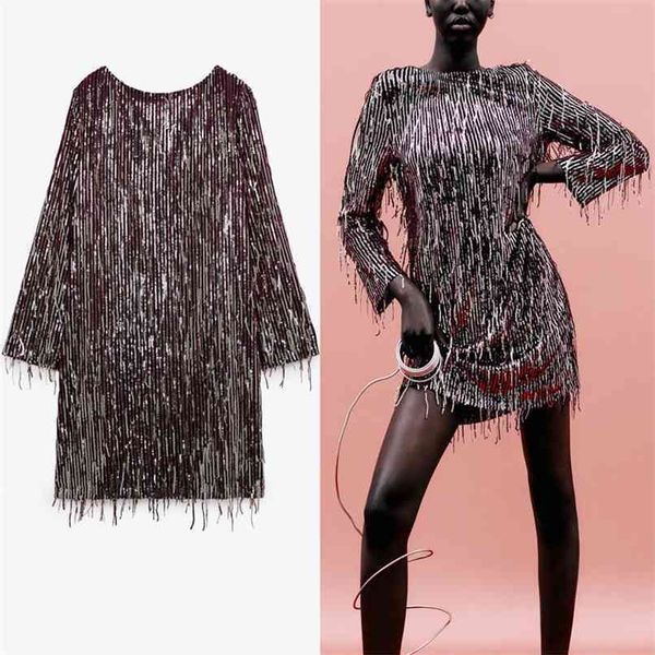 fringed sequin mini dress women o neck long sleeve elegant party dresses woman fashion back neckline vintage vestidos 210524, Black;gray
fringed sequin mini dress women o neck long sleeve elegant party dresses woman fashion back neckline vintage vestidos 210524, Black;gray