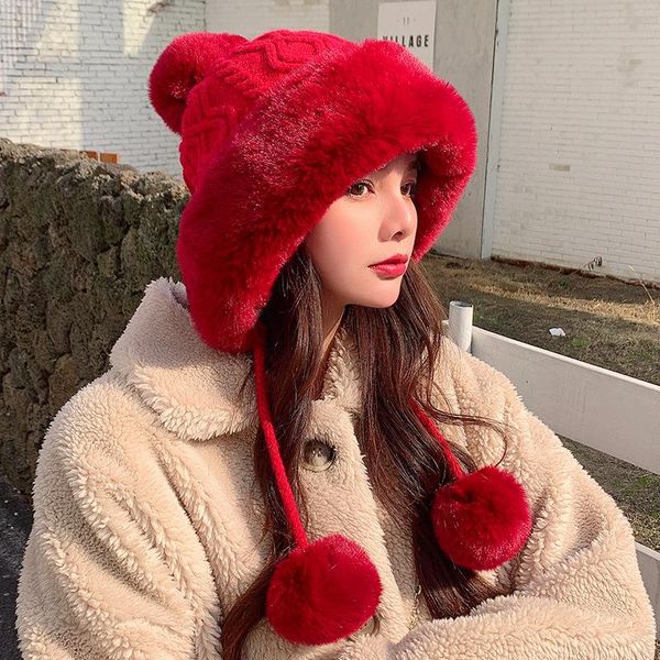 berets fashion 2021 cute pompoms winter hat female russian cap women thick warm fur ladies knitted ski earflap, Blue;gray
berets fashion 2021 cute pompoms winter hat female russian cap women thick warm fur ladies knitted ski earflap, Blue;gray