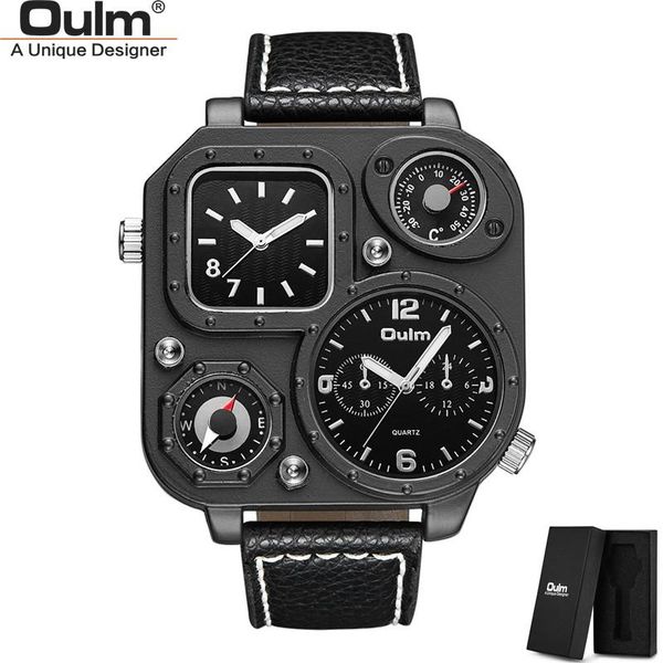 wristwatches oulm hp1169 black classic sport watches two time zone men's quartz decorative compass casual leather male watch, Slivery;brown
wristwatches oulm hp1169 black classic sport watches two time zone men's quartz decorative compass casual leather male watch, Slivery;brown