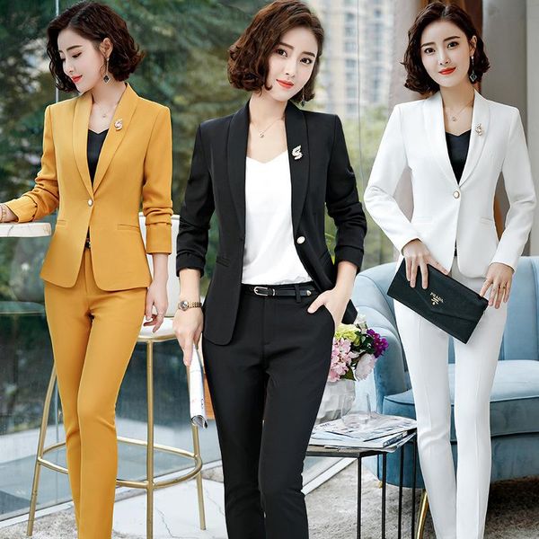 women pant suits formal jacket for office lady pencil pants set 2 pieces overalls womens clothing women's two piece, White
women pant suits formal jacket for office lady pencil pants set 2 pieces overalls womens clothing women's two piece, White