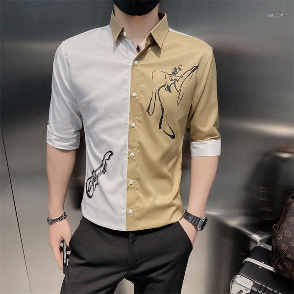 men's casual shirts fashion stitching shirt 2021 summer half sleeve slim fit streetwear men clothing social party blouse chemise homme, White;black
men's casual shirts fashion stitching shirt 2021 summer half sleeve slim fit streetwear men clothing social party blouse chemise homme, White;black