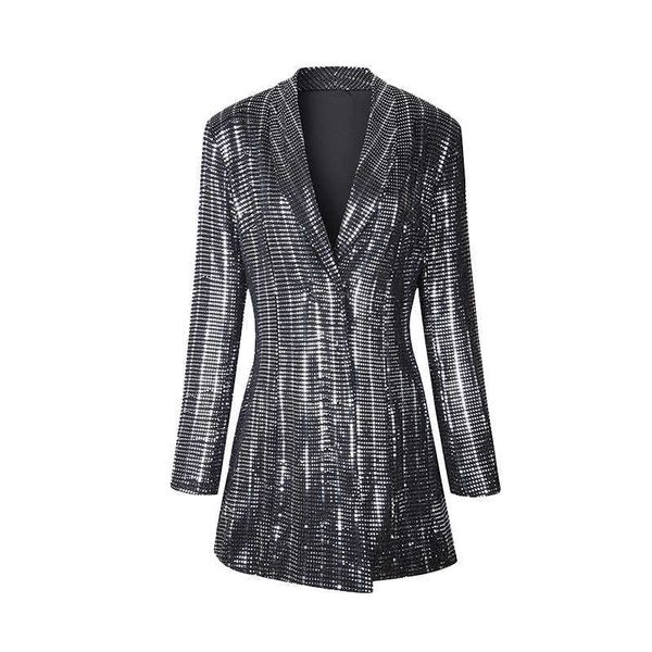 perhaps u women sequined bling blazer shawl collar high street long sleeve black d0758 210529, White;black 
perhaps u women sequined bling blazer shawl collar high street long sleeve black d0758 210529, White;black