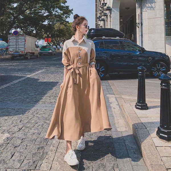 french color blocking sleeved shirt dr's medium length 2021 spring and autumn small temperament long skirt, Black;gray
french color blocking sleeved shirt dr's medium length 2021 spring and autumn small temperament long skirt, Black;gray