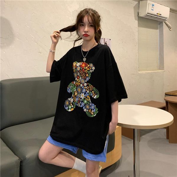 women's t-shirt ytx846 2021 mid-length embroidered bear short-sleeved t korean harajuku style loose, White
women's t-shirt ytx846 2021 mid-length embroidered bear short-sleeved t korean harajuku style loose, White