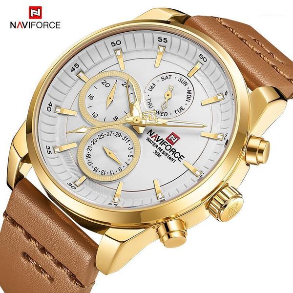 wristwatches naviforce mens gold watch luxury business sport quartz wrist watches male genuine leather waterproof multi-function analog cloc, Slivery;brown
wristwatches naviforce mens gold watch luxury business sport quartz wrist watches male genuine leather waterproof multi-function analog cloc, Slivery;brown