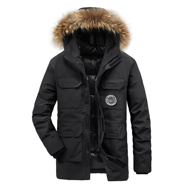large men's winter new busins leisure hooded wool collar thickened warm cotton coat, Black
large men's winter new busins leisure hooded wool collar thickened warm cotton coat, Black