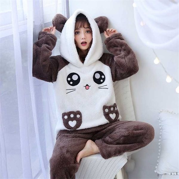 wavmit winter women's flannel hooded long sleeve pajamas set cute leisure women sleepwear gold velvet pyjamas homewear 211215, Black;red
wavmit winter women's flannel hooded long sleeve pajamas set cute leisure women sleepwear gold velvet pyjamas homewear 211215, Black;red