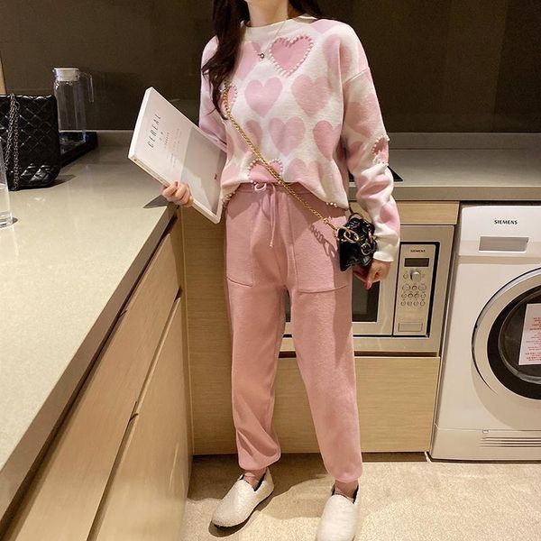 beaded heart shape long women tracksuits sleeved sweater elastic waist pants sweet 2pcs suit ladies letter summer autumn clothing set, Gray
beaded heart shape long women tracksuits sleeved sweater elastic waist pants sweet 2pcs suit ladies letter summer autumn clothing set, Gray