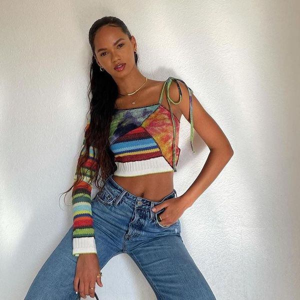 women's t-shirt ladies knitted stitching short and long-sleeved color block lace-up 2021 autumn casual personality ethnic style, White
women's t-shirt ladies knitted stitching short and long-sleeved color block lace-up 2021 autumn casual personality ethnic style, White