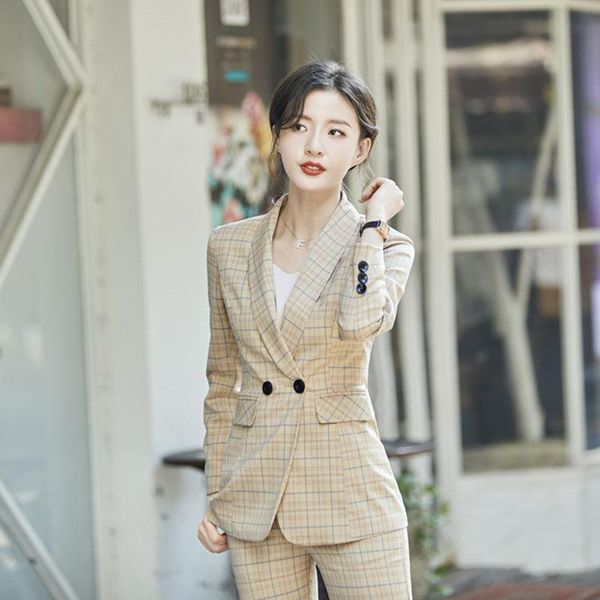 women's suits & blazers suit 2021 autumn casual fashion temperament slim plaid double-breasted small trousers two-piece, White;black
women's suits & blazers suit 2021 autumn casual fashion temperament slim plaid double-breasted small trousers two-piece, White;black
