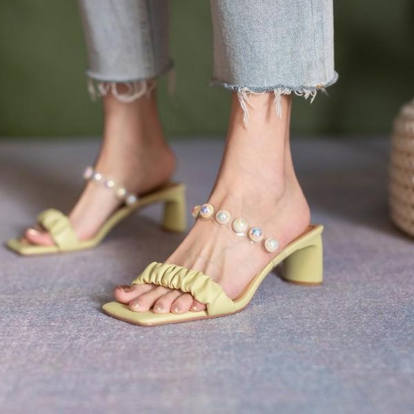 slippers british square toe women summer yellow leather casual slides pearl strap lady high heels prom stilettos white sapatos, Black
slippers british square toe women summer yellow leather casual slides pearl strap lady high heels prom stilettos white sapatos, Black