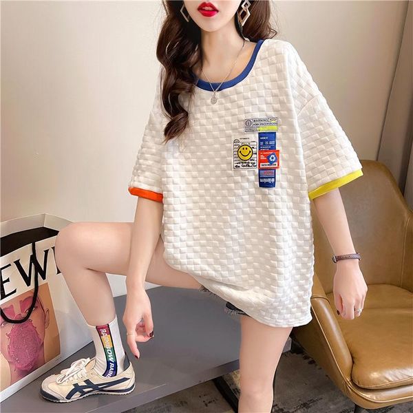 women's t-shirt large size women summer length contrast color half sleeve loose comfortable fashion short sleeves, White
women's t-shirt large size women summer length contrast color half sleeve loose comfortable fashion short sleeves, White