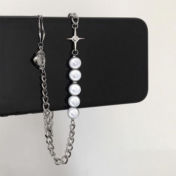 chains korean asymmetric cross choker necklace for women fashion punk collar statement imitation pearl chain party jewelry, Silver