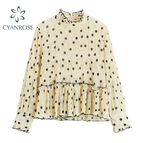 korean dot print vintage elegant blouses women lantern long sleeve mock collar see through chiffon shirts or blusas female 210430, White
korean dot print vintage elegant blouses women lantern long sleeve mock collar see through chiffon shirts or blusas female 210430, White